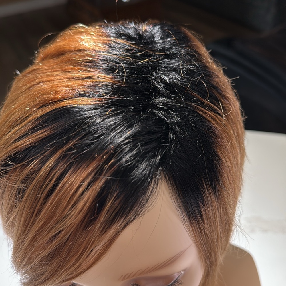 💯% HUMAN Hair Pixie, Free Part, With eyelashes, Black/Carmel